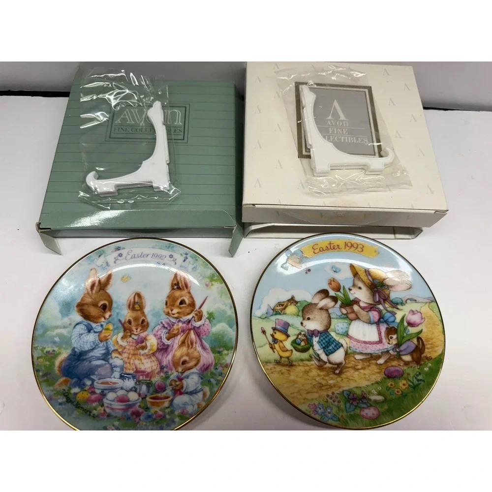 Avon Easter Plate Set 1992 Colorful Moments 1993 Easter Parade 22K Gold Trim
